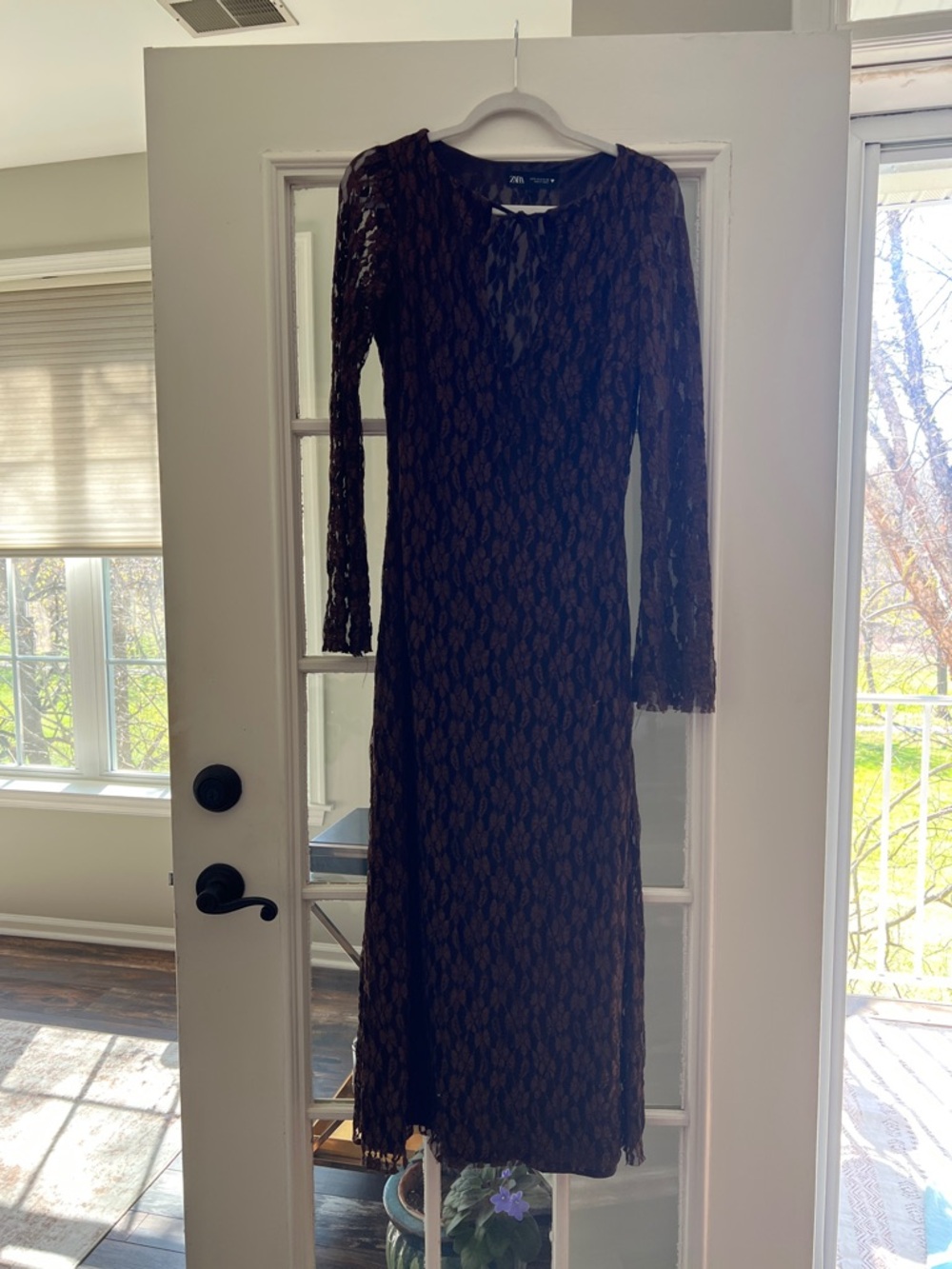 Zara Black Lace Long Sleeve Maxi Dress